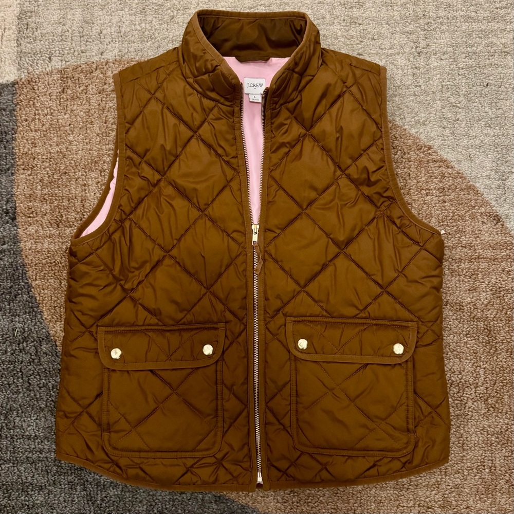 J. Crew Women’s Puffer Vest - Glazed Pecan Brown with Pink Lining - Large